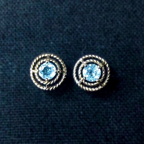 Blue Topaz Sterling Silver Halo Post Back Earrings - Picture 1 of 13